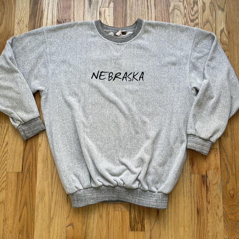 Men's Vintage 90s Quality Goods Nebraska Gray Crewneck Pullover Sweatshirt Sz XL